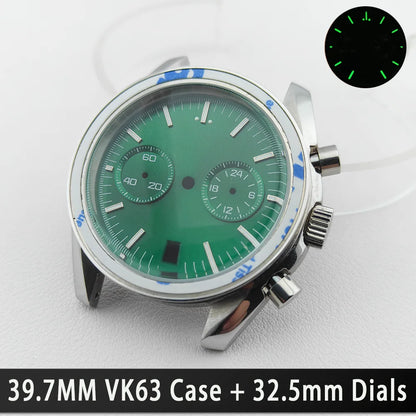 39.7mm Silver 316L Steel Watch Case 20mm Strap Solid VK63 Watch Header For VK63