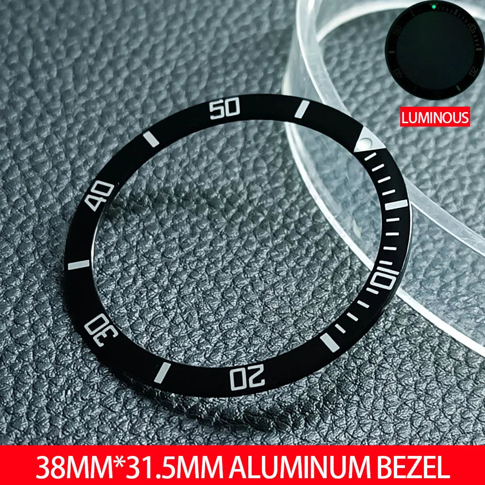 Flat luminous aluminum bezel insert for 38mm watches, durable replacement accessory.