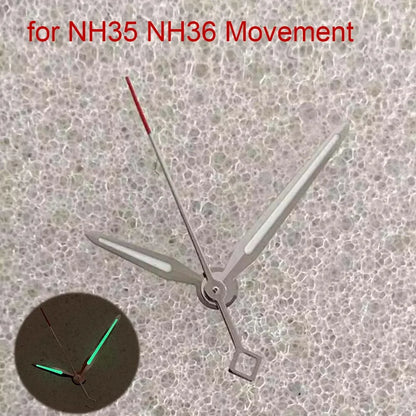 Green Luminous Watch Hands for NH35/NH36/4R/7S Silver Red Second Hand 3Pins