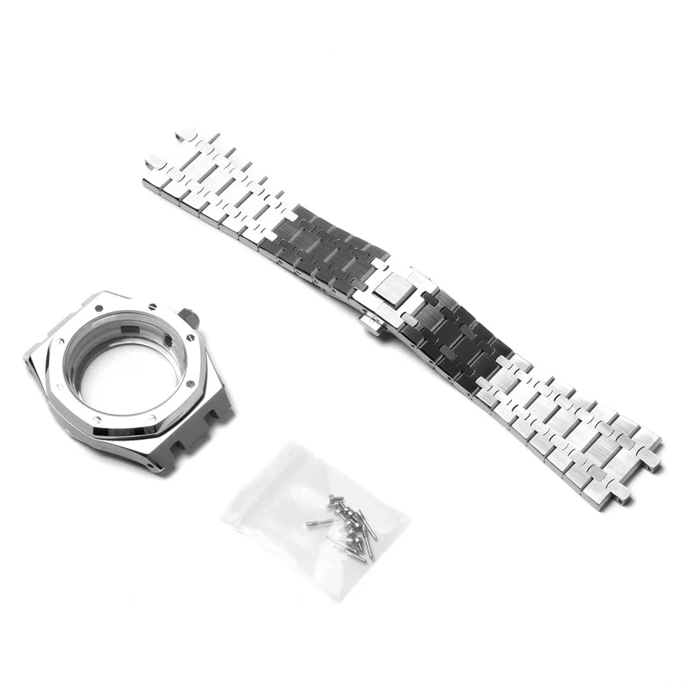 41mm Watch Case Band Set Sapphire Glass Transparent Bottom Strap for NH35 NH36