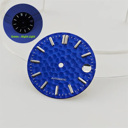 28.5mm Honeycomb Textured Surface Green Luminous Watch Dial for NH35 Movement