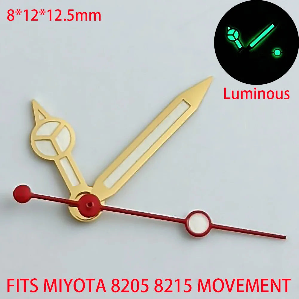 Blue-green luminous watch hands compatible with NH35, NH36, ETA 2836, 2824, Miyota 8205, 8215 movements.