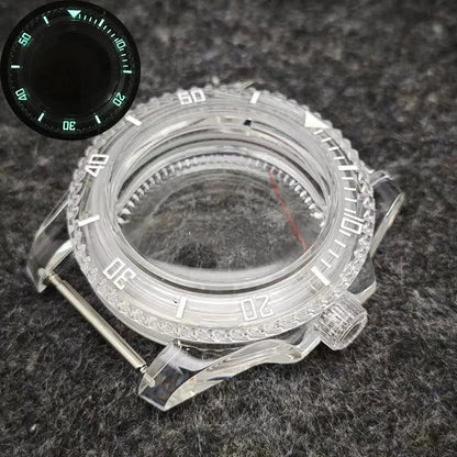 40mm Transparent Watch Case 20mm Bands Set Luminous Acrylic Case for NH35/NH36