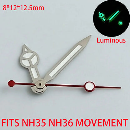 Green luminous watch hands compatible with NH35 NH36 ETA 2836 2824 Miyota 8205 8215 movements.