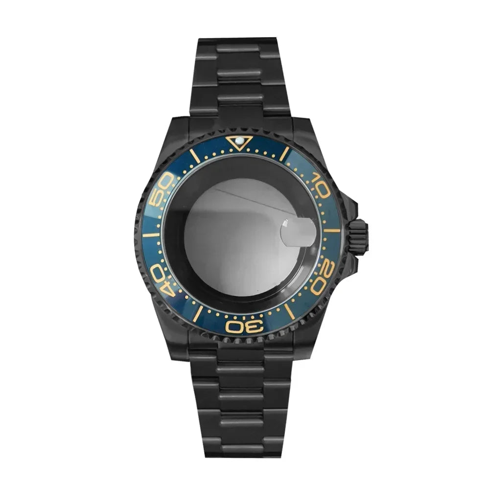 40MM Black Watch Case + Strap SUB Steel Case with Sapphire Crystal for NH35 NH36