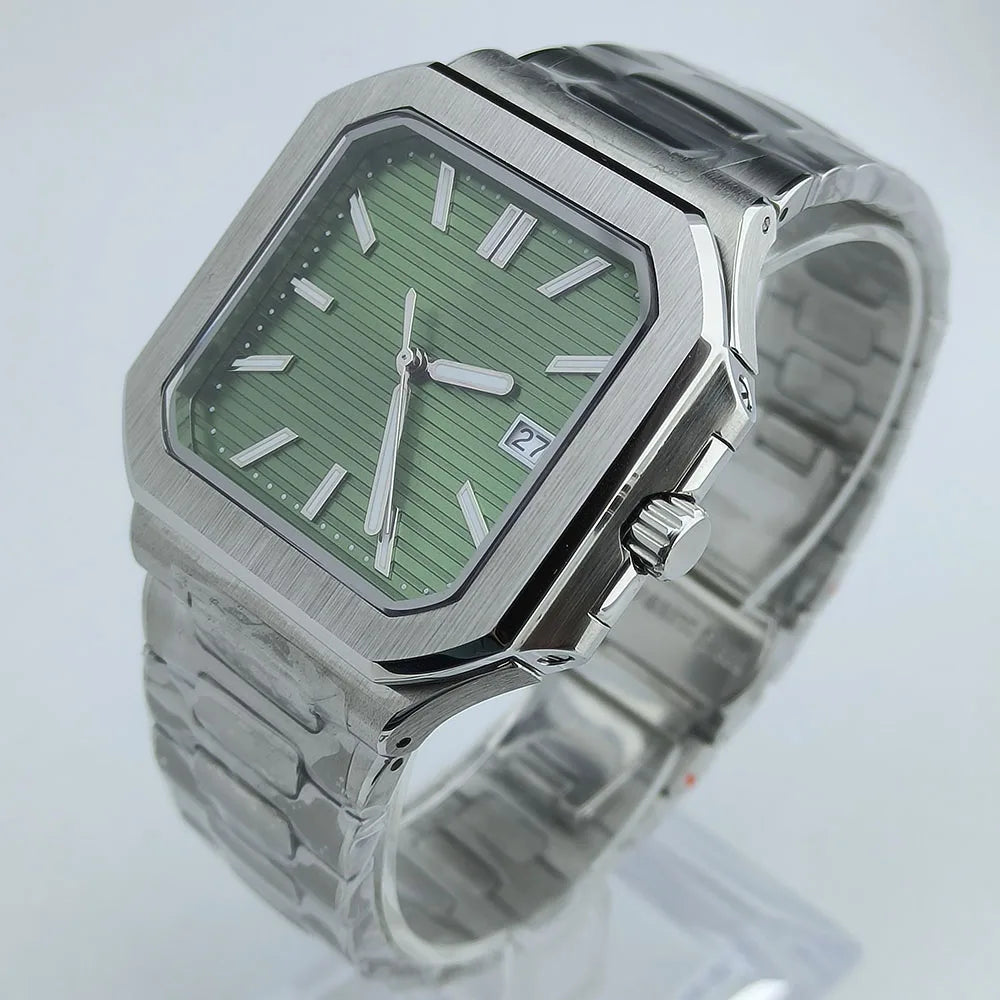 38.5mm Square Watch Case Folding Clasp WatchBand Fit NH35 NH38 Sapphire Crystal