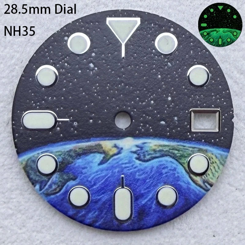 28.5mm S Logo SKX Minute Number Watch Dial Green Luminous Fit NH35/NH36/7S/4R