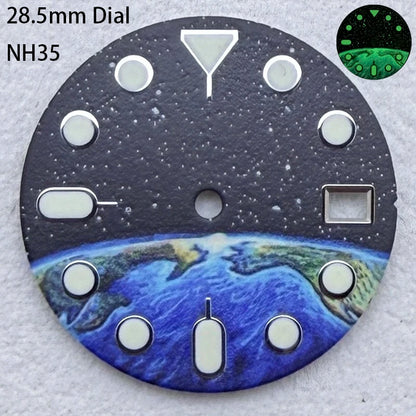 28.5mm S Logo SKX Minute Number Watch Dial Green Luminous Fit NH35/NH36/7S/4R