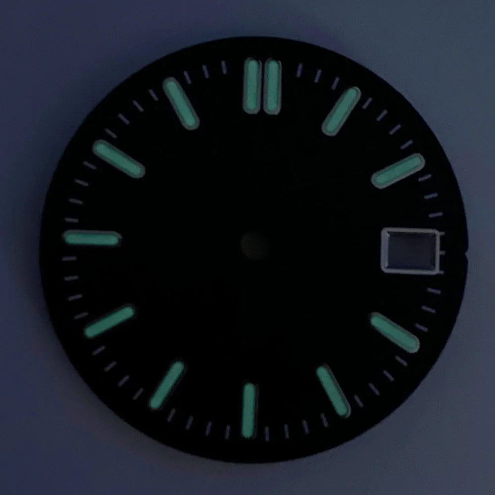 Sterile 29mm Sunray green, blue, grey watch face with silver markers for NH35 NH36 dive pilot watches