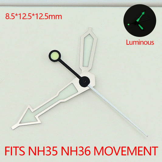 Modified Silver Trim C3 Green Lume Watch Hands For Mod Abalone NH35 NH36