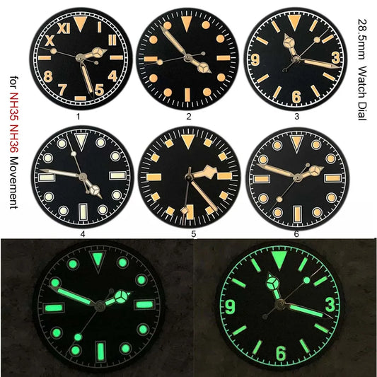28.5mm Green Luminous Watch Dial + Watch Hands for NH35 NH36 Movement Modified