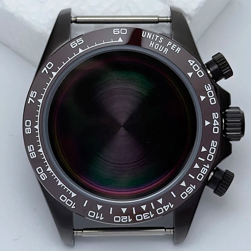 316L Steel 39mm Black Watch Case Sapphire Glass Ceramic/Steel Bezel Fit VK63