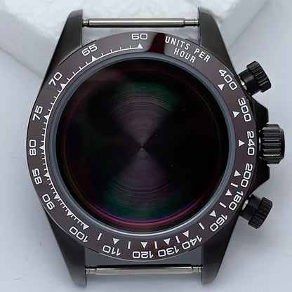316L Steel 39mm Black Watch Case Sapphire Glass Ceramic/Steel Bezel Fit VK63