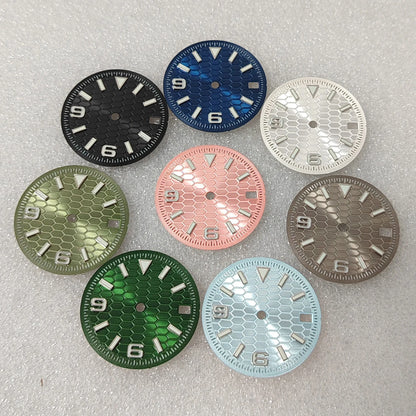 28.5mm Watch Dial Honeycomb Pattern Green Luminous for NH35 Movement