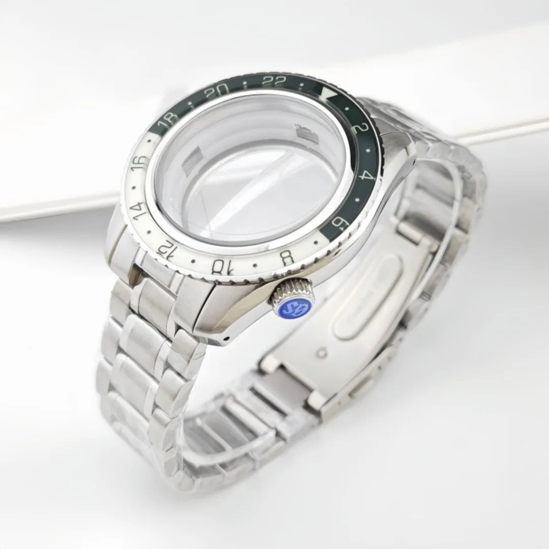 44mm 316L Watch Cases With Green Luminous Bezel for NH34/NH35/NH36/4R35A/4R36A