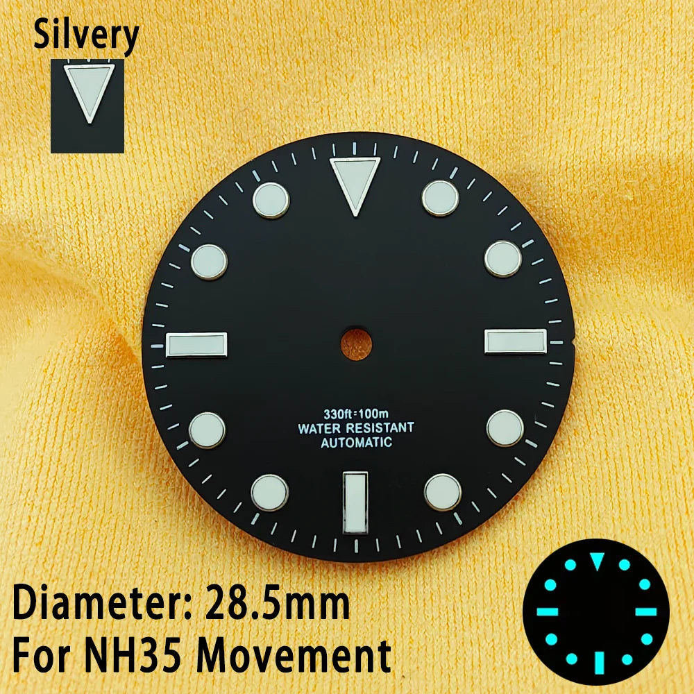28.5mm Multicolor Watch Dials For NH35 NH36 Blue Luminous with Dial Calendar