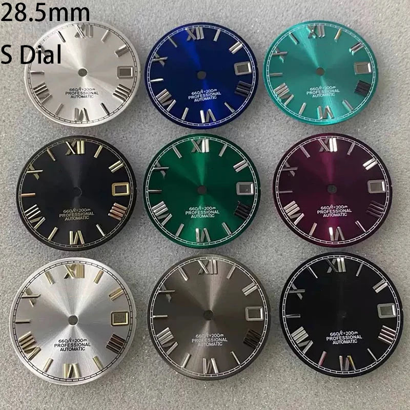 28.5mm NH35 Dial S Logo Dial Roman Numerals Dial For NH35/NH36 Vertical Lines