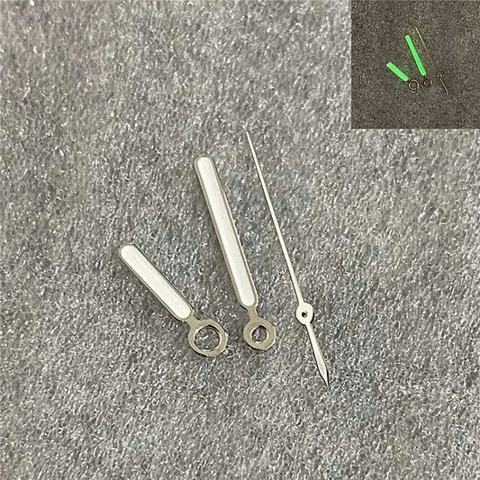 Silver Trim Silver White Watch Hands with Green Luminous for NH35 NH36 Movement