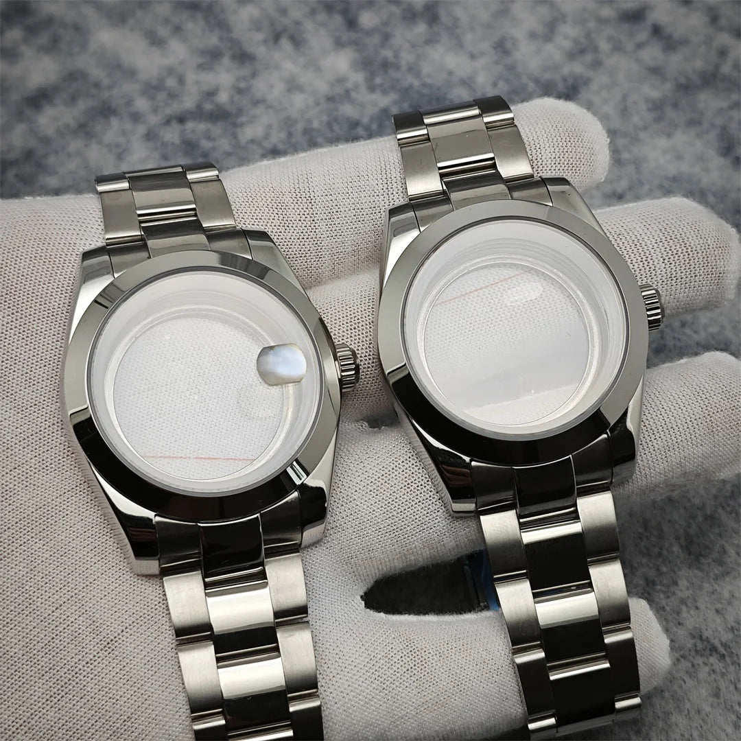 39mm Watch Case+ Strap Set Sapphire Glass Stainless Steel for NH35/NH36 Movement