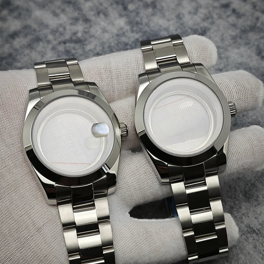 39mm Watch Case+ Strap Set Sapphire Glass Stainless Steel for NH35/NH36 Movement