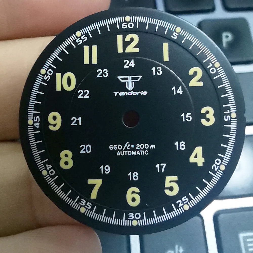 Pilot 29mm Nologo black and silver dial face for NH35 NH36 vintage diver watch mod parts