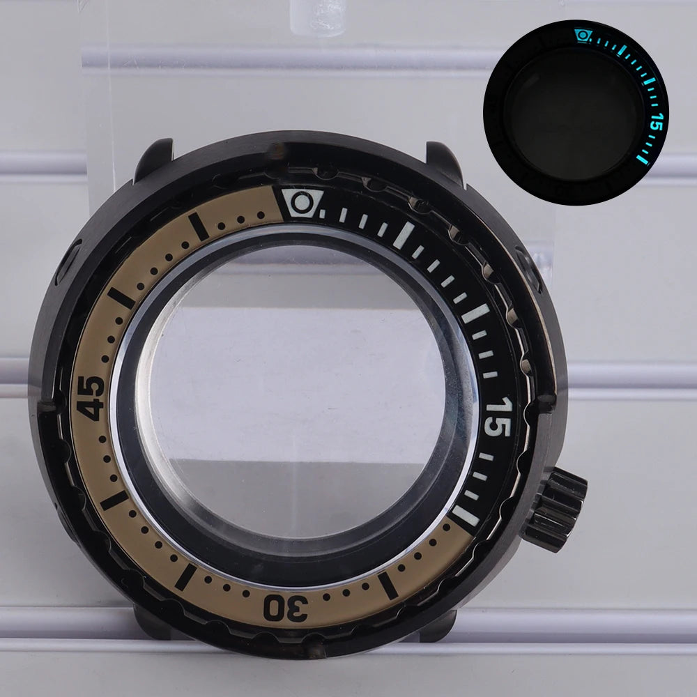 47mm Watch Case Sapphire Crystal For NH35/36 NH38 Modified Tuna Canned C3 Bezel