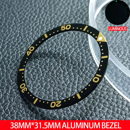 Flat luminous aluminum bezel insert for 38mm watches, durable replacement accessory.