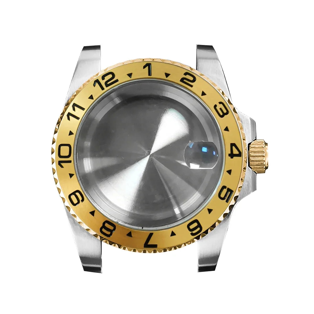 40mm Steel Gold Edge Watch Case Sapphire Date Magnifying Glass for NH35/NH36