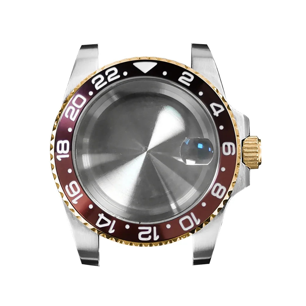 40mm Steel Gold Edge Watch Case Sapphire Date Magnifying Glass for NH35/NH36