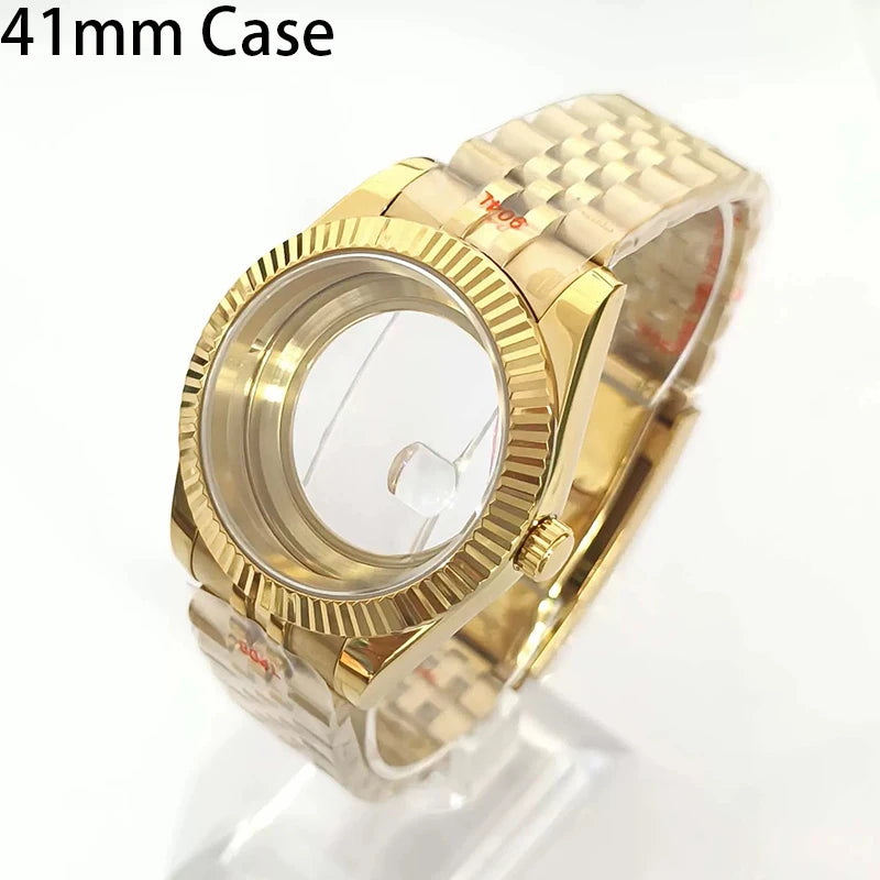 Steel 41mm Gold Classic Style Watch Case+Strap 28.5mm Dial Waterproof Fit 8285