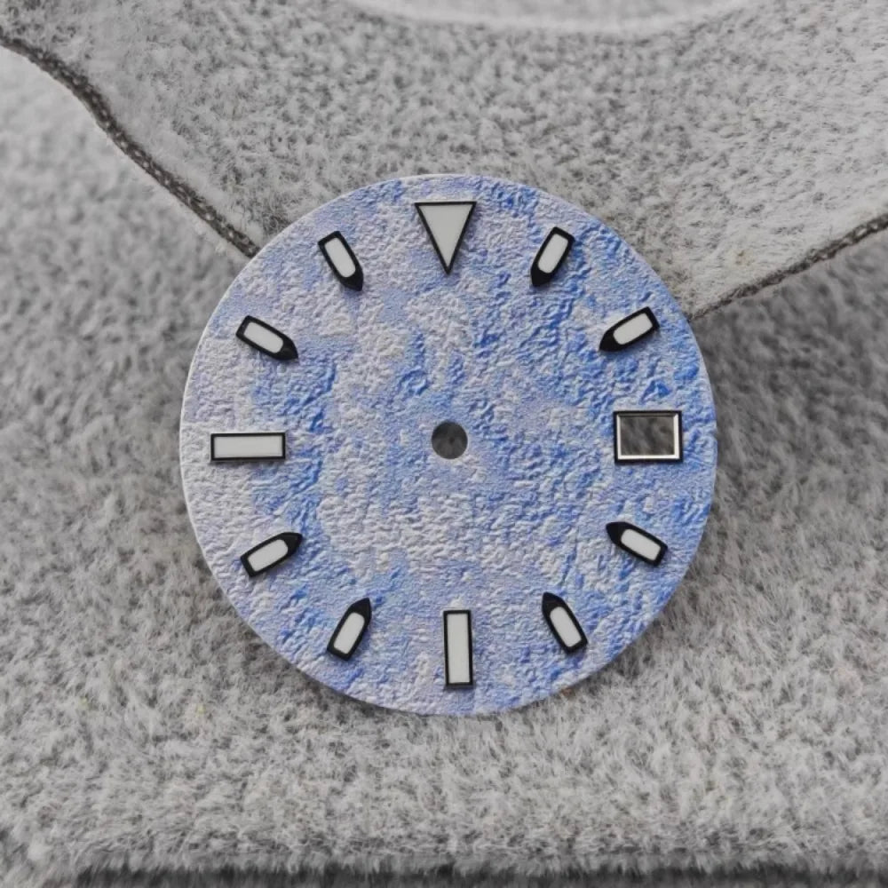 28.5mm Watch Dial Snow Frost Surface Wrinkle Texture Green Luminous for NH35