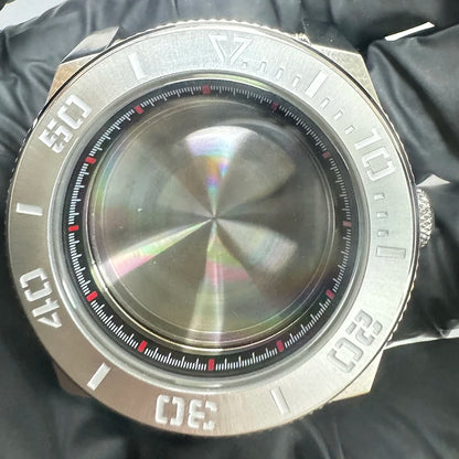43mm Silver Case+Aluminum Bezel+BlackRed Chapter Ring Waterproof Fit NH35/NH36