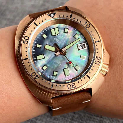 Bronze Watch Case With Green Lume Dial + Hands for NH35 Watch 20ATM Waterproof