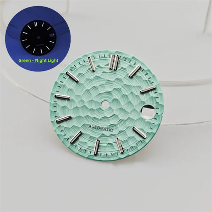 28.5mm Honeycomb Textured Surface Green Luminous Watch Dial for NH35 Movement