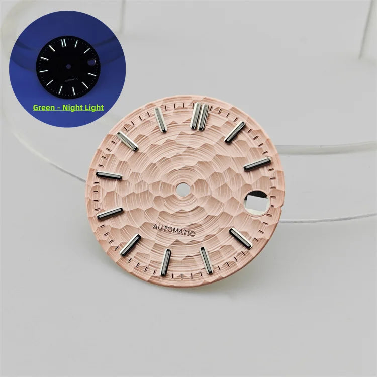 28.5mm Honeycomb Textured Surface Green Luminous Watch Dial for NH35 Movement