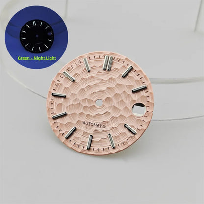 28.5mm Honeycomb Textured Surface Green Luminous Watch Dial for NH35 Movement