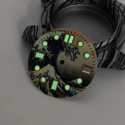 28.5mm Watch Dial Yellow Surfing Surface Circular Scale C3 Luminous for NH35/36