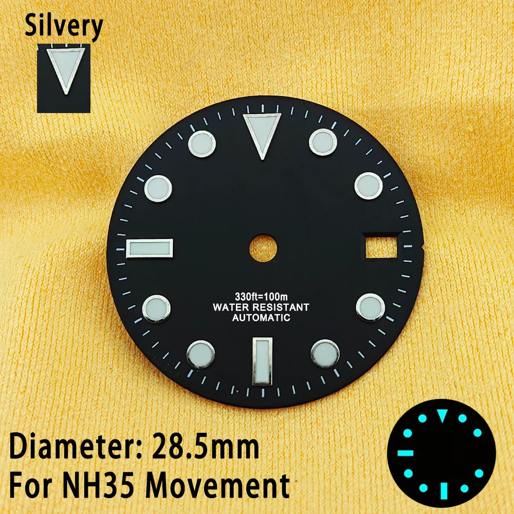 28.5mm Multicolor Watch Dials For NH35 NH36 Blue Luminous with Dial Calendar