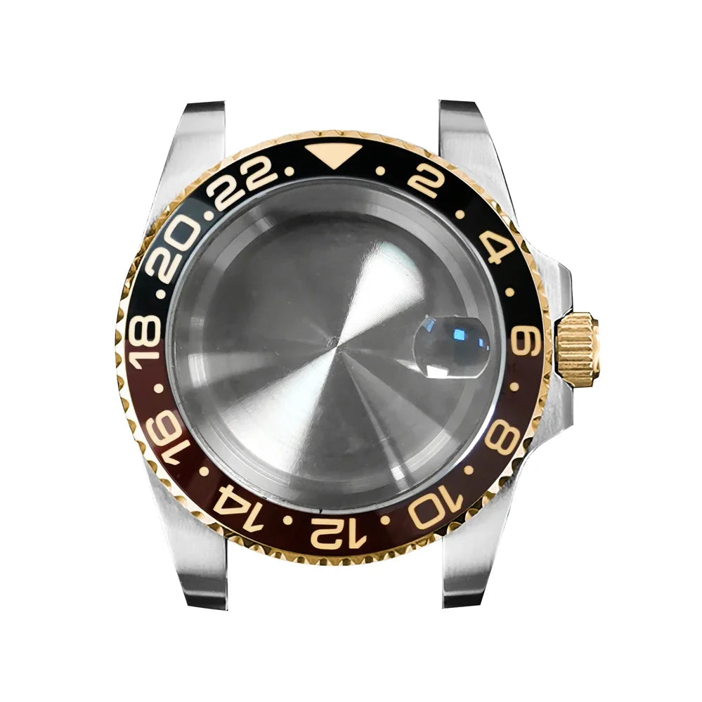 40mm Steel Gold Edge Watch Case Sapphire Date Magnifying Glass for NH35/NH36