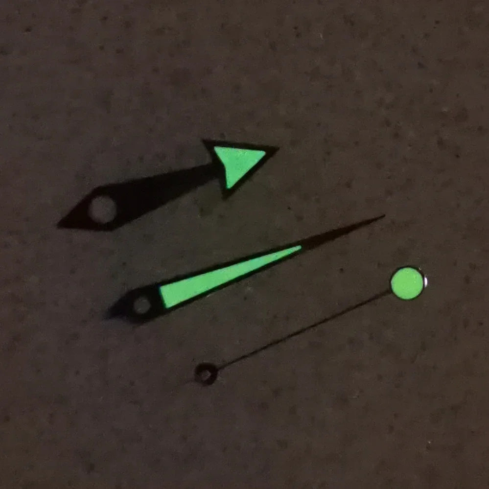Modified Silvery Watch Hands Green Luminous 3 Hands for NH35/NH36/4R/7S