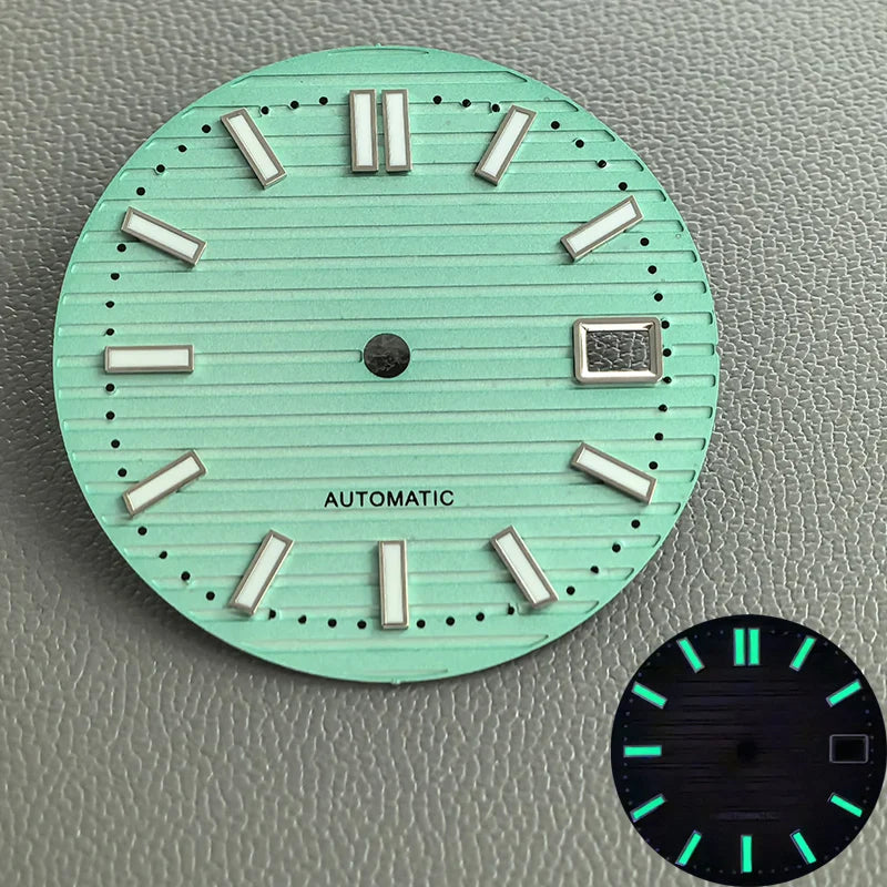 30.5mm Nautilus Green Luminous Watch Dial Fits NH35 NH36 NH38 4R35 4R36 6R 7S26