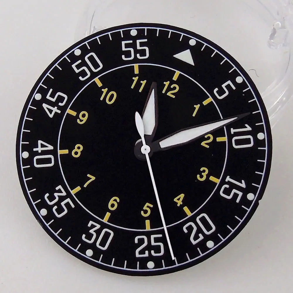 Sterile 33.6mm sunburst silver watch dial for 39mm pilot wristwatch with NH35A/NH36A movement.