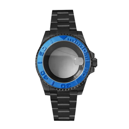 40MM Black Watch Case + Strap SUB Steel Case with Sapphire Crystal for NH35 NH36