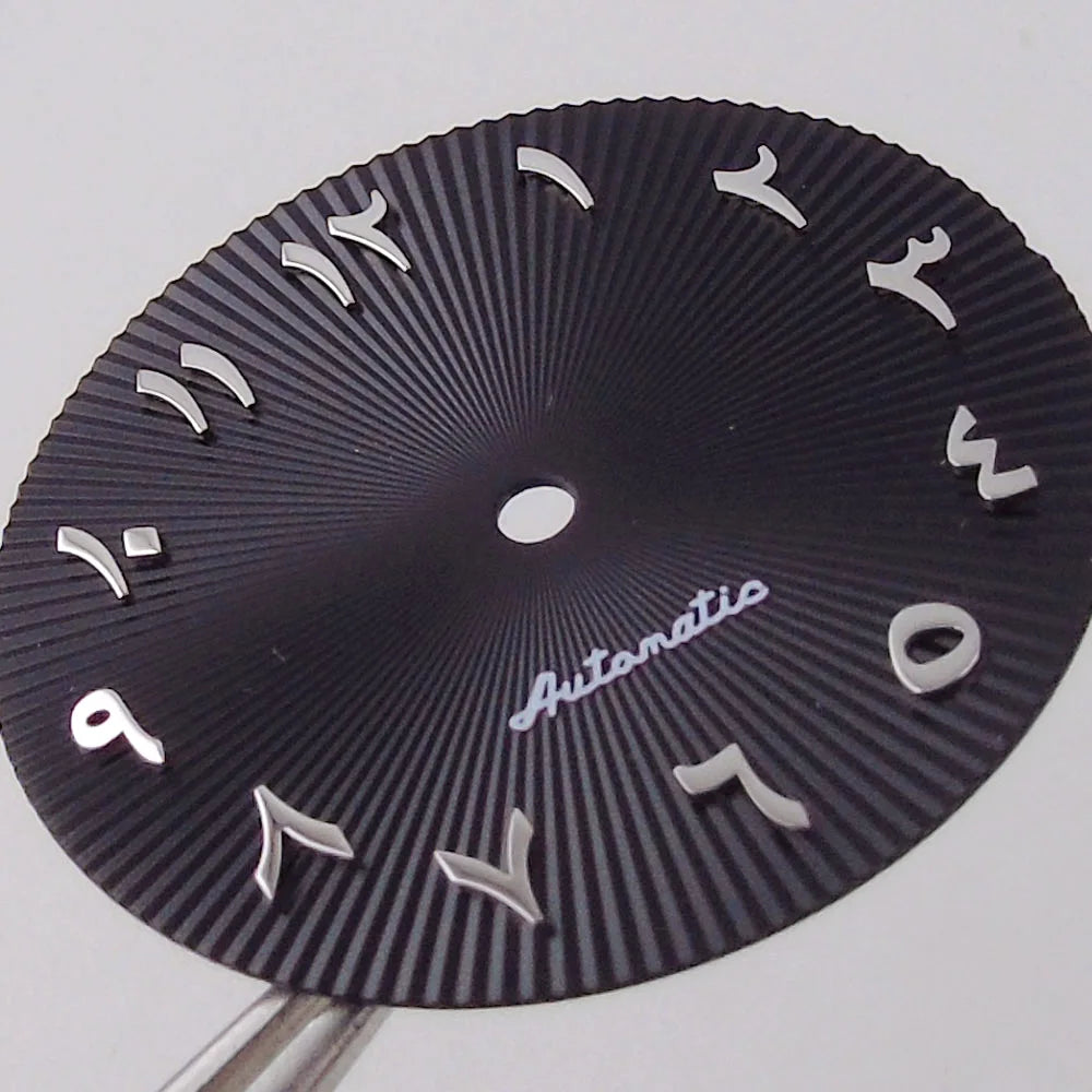 29mm ice blue Middle East numeral dial for 36-39mm fluted bezel watches, compatible with Miyota NH35/NH36 ETA PT.