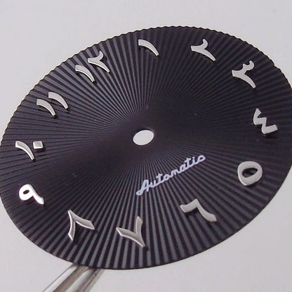 29mm ice blue Middle East numeral dial for 36-39mm fluted bezel watches, compatible with Miyota NH35/NH36 ETA PT.