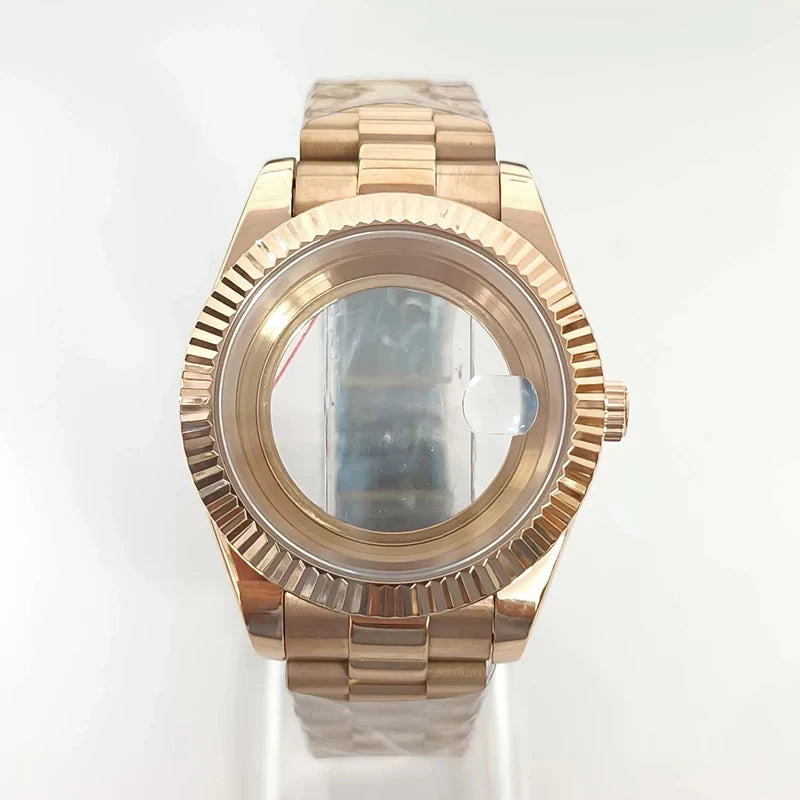 316L Steel 41mm Rose Gold Watch Case+Strap 28.5mm Dial Waterproof Fit 8285