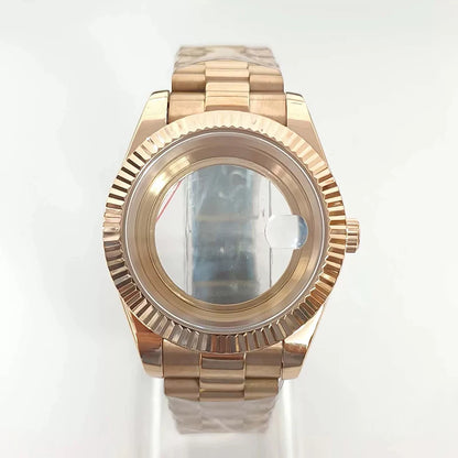 316L Steel 41mm Rose Gold Watch Case+Strap 28.5mm Dial Waterproof Fit 8285