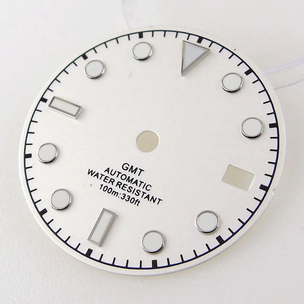 3/3.8 clock Nologo NH34 Watch Dial 29mm White Blue Black Plate Steel Part for NH34 GMT Watch Mod Snow Flake Hand Green Luminous