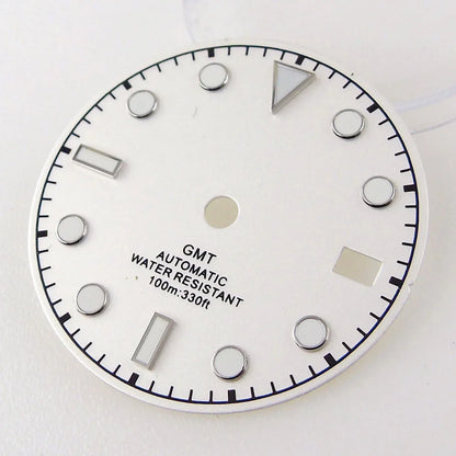 3/3.8 clock Nologo NH34 Watch Dial 29mm White Blue Black Plate Steel Part for NH34 GMT Watch Mod Snow Flake Hand Green Luminous