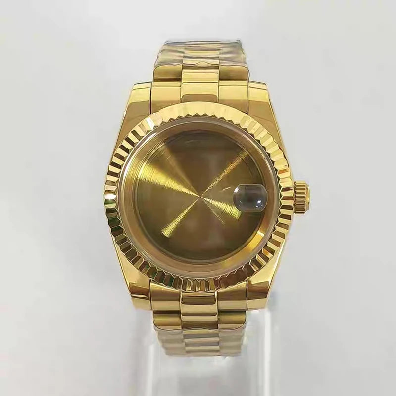 36/39mm Gold Classic Style Watch Case+Strap Jubilee Bracelet Fit NH35/NH36/4R